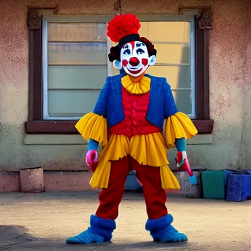 Prompt: A pixar movie about creepy Mexican clowns