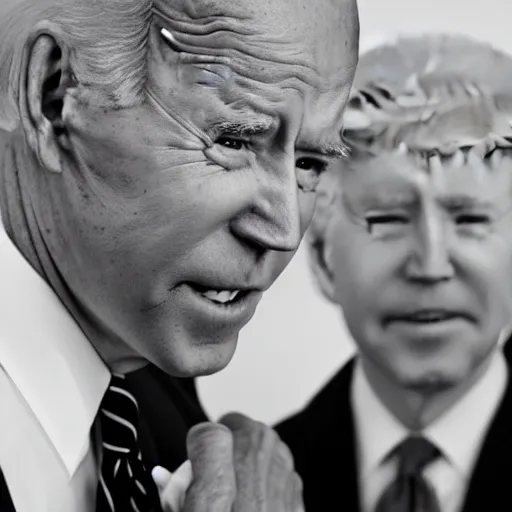 Image similar to A photo of joe biden teams up with a teenage joe biden, perfect faces, 50 mm, award winning photography