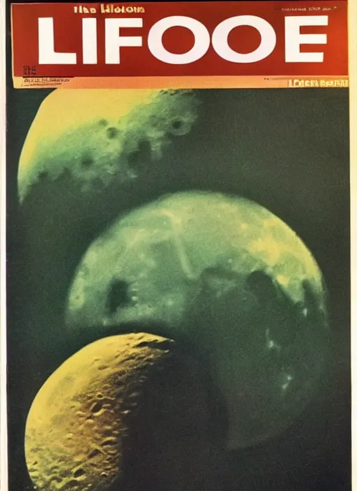 Image similar to 1 9 6 8 life magazine cover art, the subject is a mcdonald ’ s on the moon, grainy, photography, photorealistic, magazine cover, dramatic