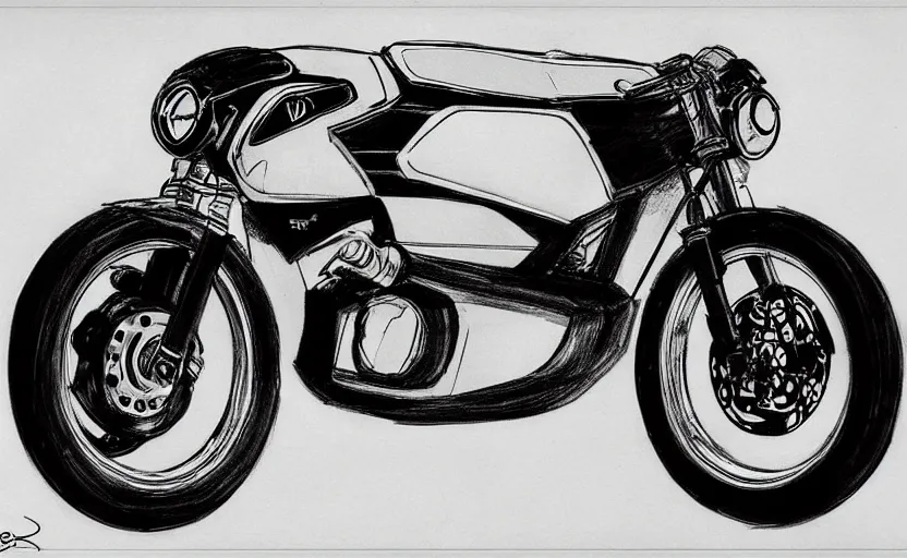 Prompt: 1 9 7 0 s kawasaki sport motorcycle concept, sketch, art,