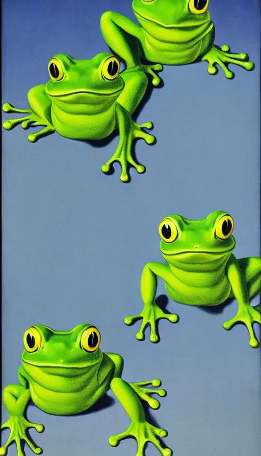 Image similar to frogs by René Magritte, detailed, 4k