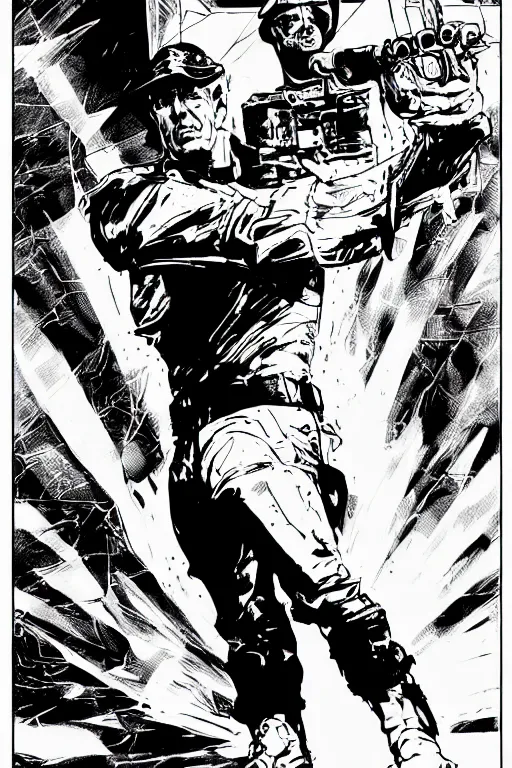 Image similar to ronald reagan, mid - shot, a page from cyberpunk 2 0 2 0, style of paolo parente, style of mike jackson, adam smasher, johnny silverhand, 1 9 9 0 s comic book style, white background, ink drawing, black and white, colouring pages