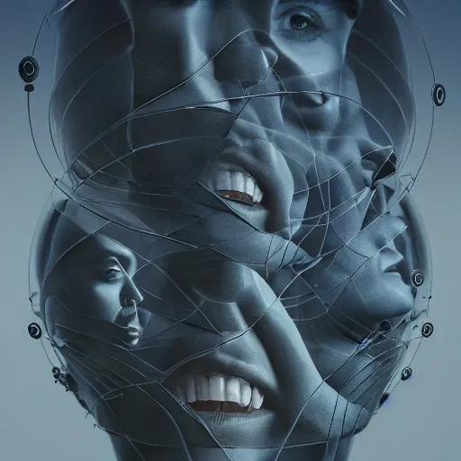 Image similar to a little time and a lot of space stands a man with infinite faces, 4 k, high level of detail, surrealism