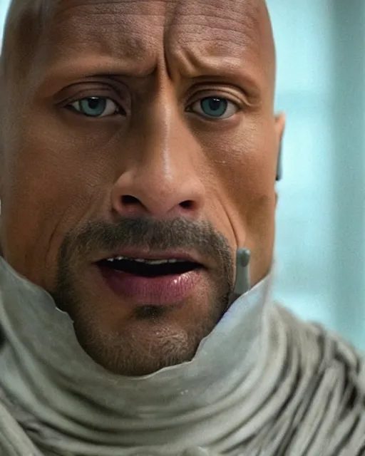 Prompt: film still close up shot of dwayne johnson as hannibal lector from the movie the silence of the lambs. photographic, photography