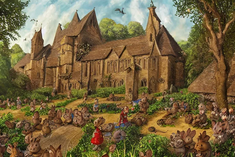 an elaborate and dense painting of redwall abbey in | Stable Diffusion ...