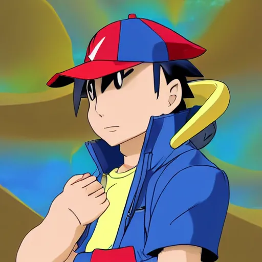 Prompt: Ash ketchum wearing a yellow jacket, fantasy art