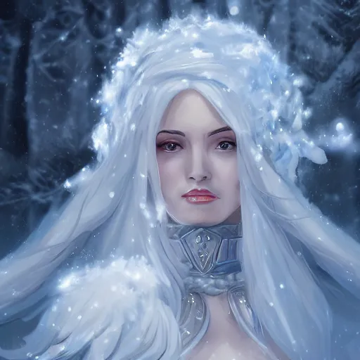 Image similar to auril, goddess of winter, lady made of ice wielding a warhammer made of ice, digital art, trending on artstation, portrait