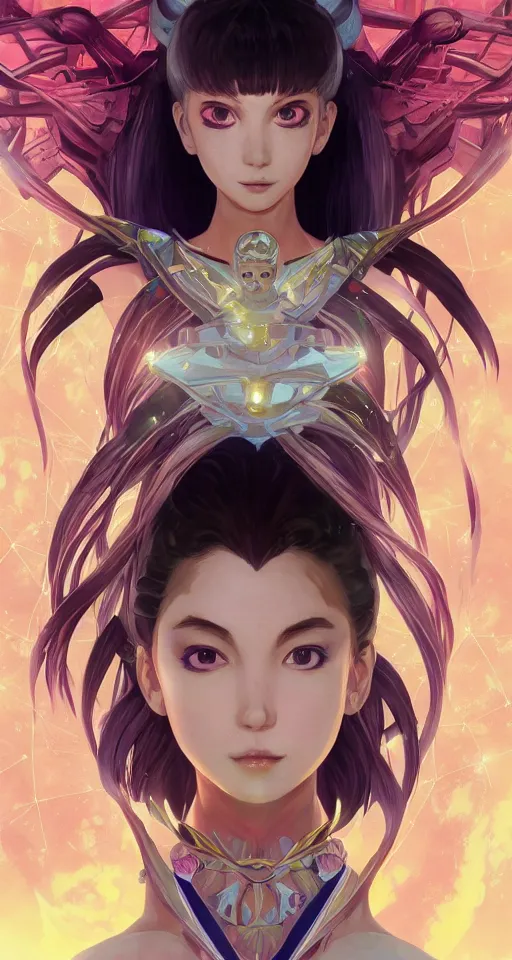 Image similar to symmetry!! portrait of sailor moon! alien in the style of horizon zero dawn, machine face, intricate, elegant, highly detailed, digital painting, artstation, concept art, smooth, sharp focus, illustration, art by artgerm and greg rutkowski and alphonse mucha, 8 k