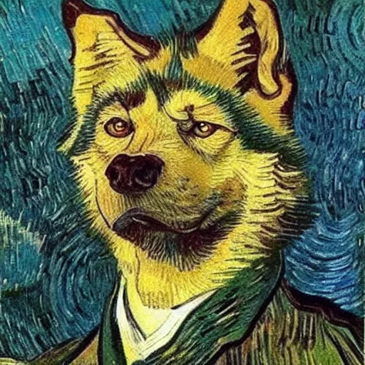 Image similar to retarded wolf portrait, van gogh