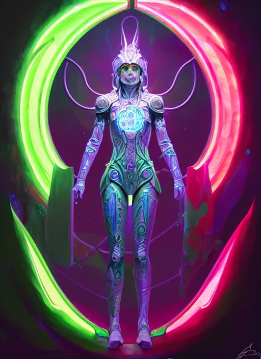 Image similar to a machine elf faceless glowing liquefied stardust adventurer, dnd fantasy character, full body portrait, glowing neon skin, magical aura, ultra realistic, intricate, elegant, highly detailed, digital painting, artstation, smooth, sharp, focus, illustration, art by artgerm and greg rutkowski and alphonse mucha and dan mumford, sacred geometry, ultra fine detailed