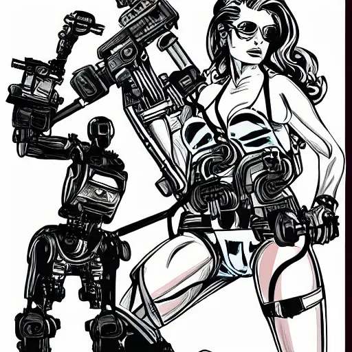 Image similar to the terminator, drawing pinup style illustration