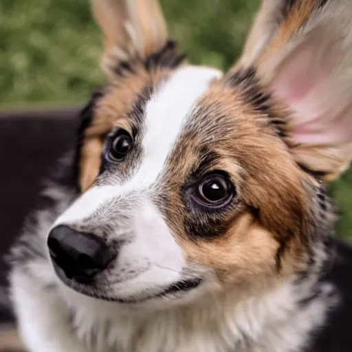 Prompt: a portrait of a welsh corgi whom is wearing a crown sitting on a throne