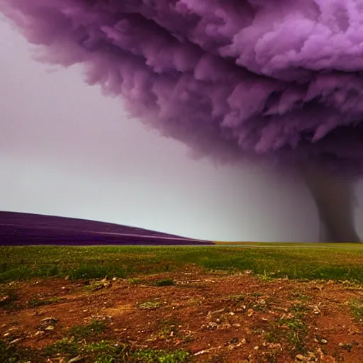 Prompt: a tornado in the distant purple landscape, hdr, artstation, shuttershock, 4 dimensions