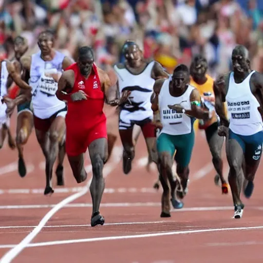 Image similar to photo finish as prince charles wins the 1 0 0 metres sprint in new world record