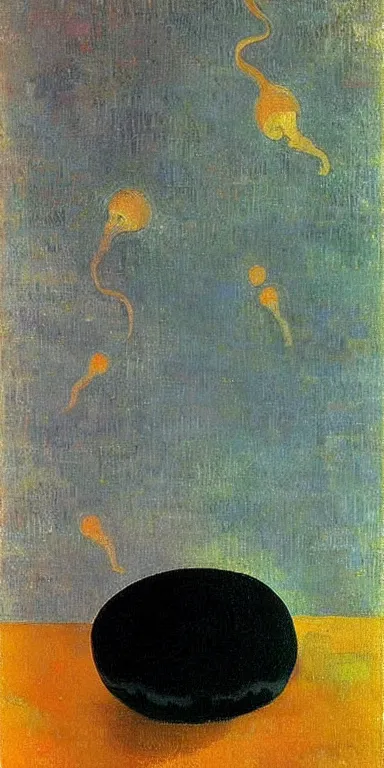 Image similar to black!! jellyfish by paul gauguin, serene, calm, minimalist!!!