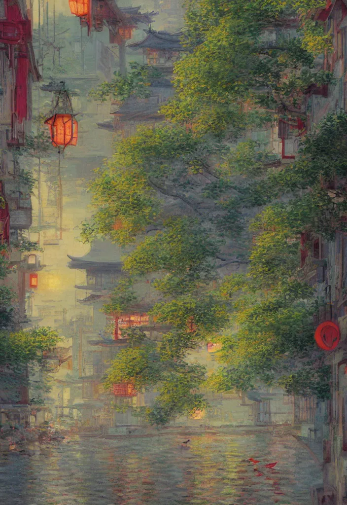 Prompt: a beautiful japanese city near the sea, amazing ryokans and gorgeous edo era houses, epic cyberpunk, lofi vibe, colorful, vivide colors, amazing light, really beautiful nature, oil painting in impressionist style, by jeremy lipkin, by claude monet, by makoto shinkai, multiple brush strokes, inspired by ghibli, masterpiece, beautiful