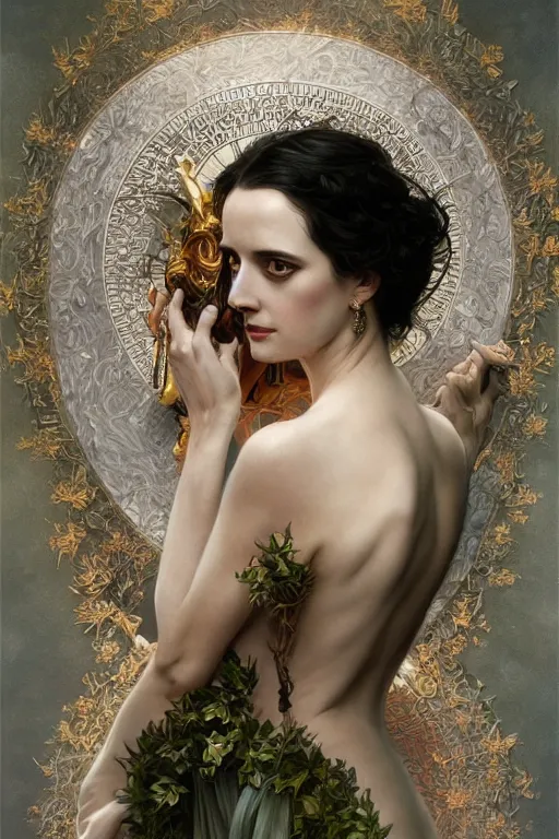 Prompt: ultra realistic illustration, eva green as persephone, intricate, elegant, highly detailed, digital painting, artstation, concept art, smooth, sharp focus, illustration, art by artgerm and greg rutkowski and alphonse mucha