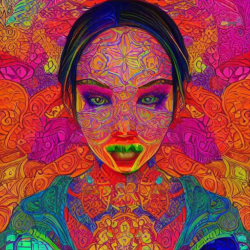 Image similar to the portrait of a beautiful young woman partially made up of peppers of all colors, an ultrafine detailed illustration by james jean, intricate linework, bright colors, final fantasy, behance contest winner, vanitas, angular, altermodern, unreal engine 5 highly rendered, global illumination, radiant light, detailed and intricate environment