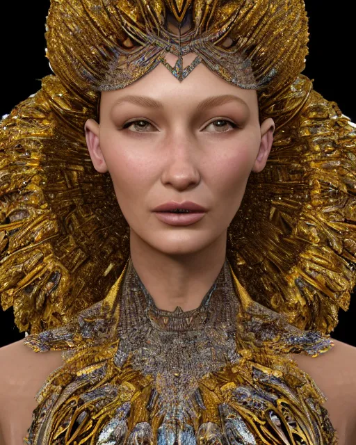 Image similar to a highly detailed metahuman 4 k close up render of an alien goddess bella hadid as goddess in iris van herpen dress schiaparelli in diamonds crystals swarovski and jewelry iridescent in style of alphonse mucha gustav klimt trending on artstation made in unreal engine 4