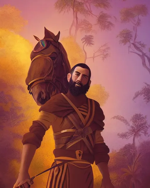 Prompt: portrait of karim benzema as a spanish conquistador in a jungle, by nicola saviori, and dan mora, studio ghibli color scheme, highly detailed, rim light, subsurface scattering, cinematic lighting, illustration, art, octane render, very coherent, cinematic, hyper realism, high detail, 8 k