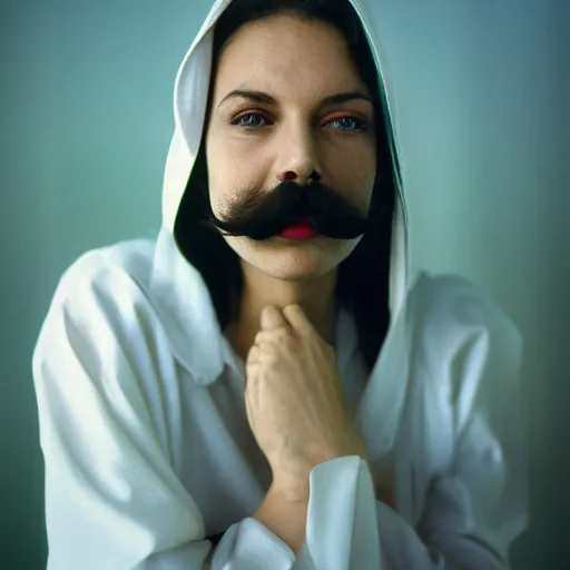 Prompt: photo, taylor swift, handlebar mustache, saudi arabia, white clothing, ektachrome, portrait, mid shot, 5 0 mm,