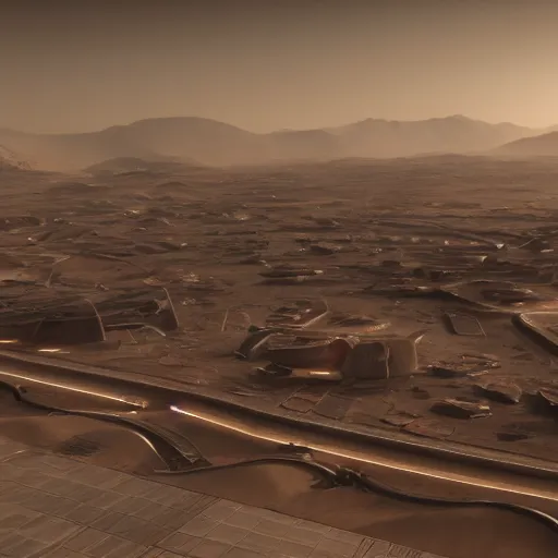 Image similar to futuristic city in the mars design by norman foster unreal engine 8k