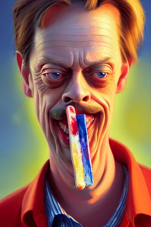 Image similar to Steve Buscemi with a popsicle, highly detailed, 2d game fanart behance hd by Jesper Ejsing, by RHADS, Makoto Shinkaih and Lois van baarle, ilya kuvshinov, rossdraws global illumination, cinematic, hyper-realistic, depth of field, coherent, high definition, 8k resolution octane renderer, artstation