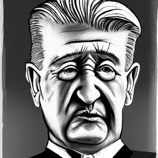 Image similar to caricature of david lynch, style of archille superbi