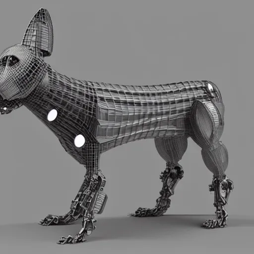 Image similar to a cybernetically enhanced dog, digital art, 3 d render, blender,