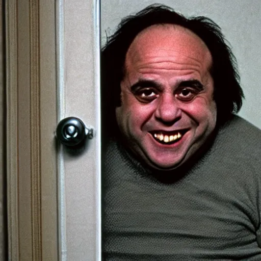 Image similar to Danny Devito, film still from the movie The Shining