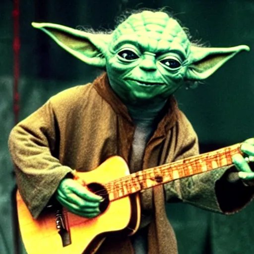 Image similar to yoda performing at woodstock