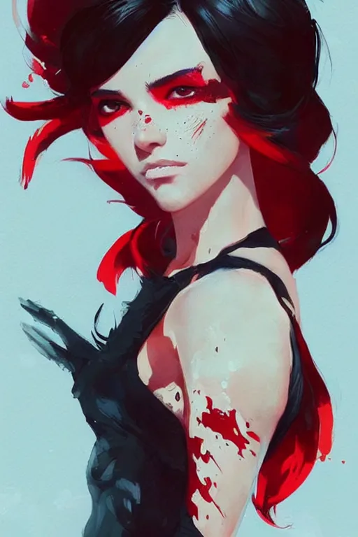 Image similar to a ultradetailed beautiful painting of a stylish female snyth, by conrad roset, red and black, greg rutkowski and makoto shinkai trending on artstation