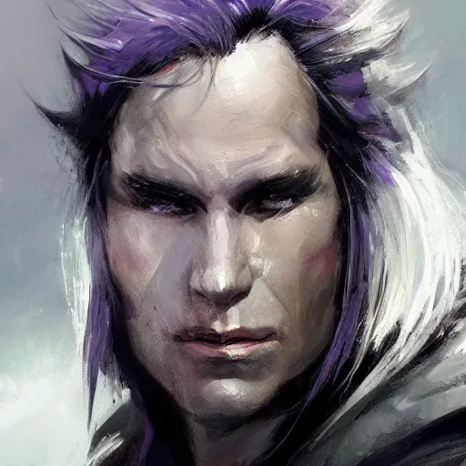 Prompt: closeup portrait drizzt do'urden, black, lavender eyes, dungeons and dragons character, castle background, gorgeous view, realistic, high detail, digital art, painted by greg rutkowski, painted by jeremy mann, trending on artstation