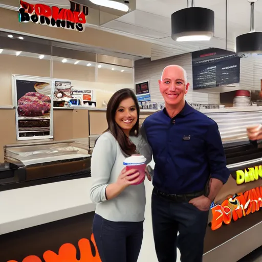 Prompt: 8k hyper realistic HDR portrait photo of Dunkin Donuts employee with Jeff Bezos’ face