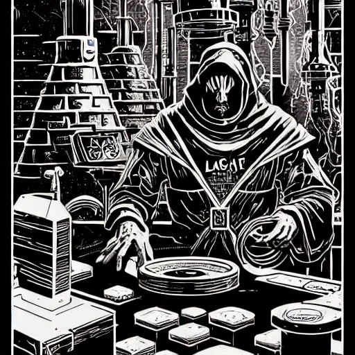 Image similar to ancient alchemist wizards laboratory, high details, lineart, by vincent di fate, inking, 3 color screen print, masterpiece, trending on artstation, sharp, high contrast, hyper - detailed, hd, 4 k, 8 k