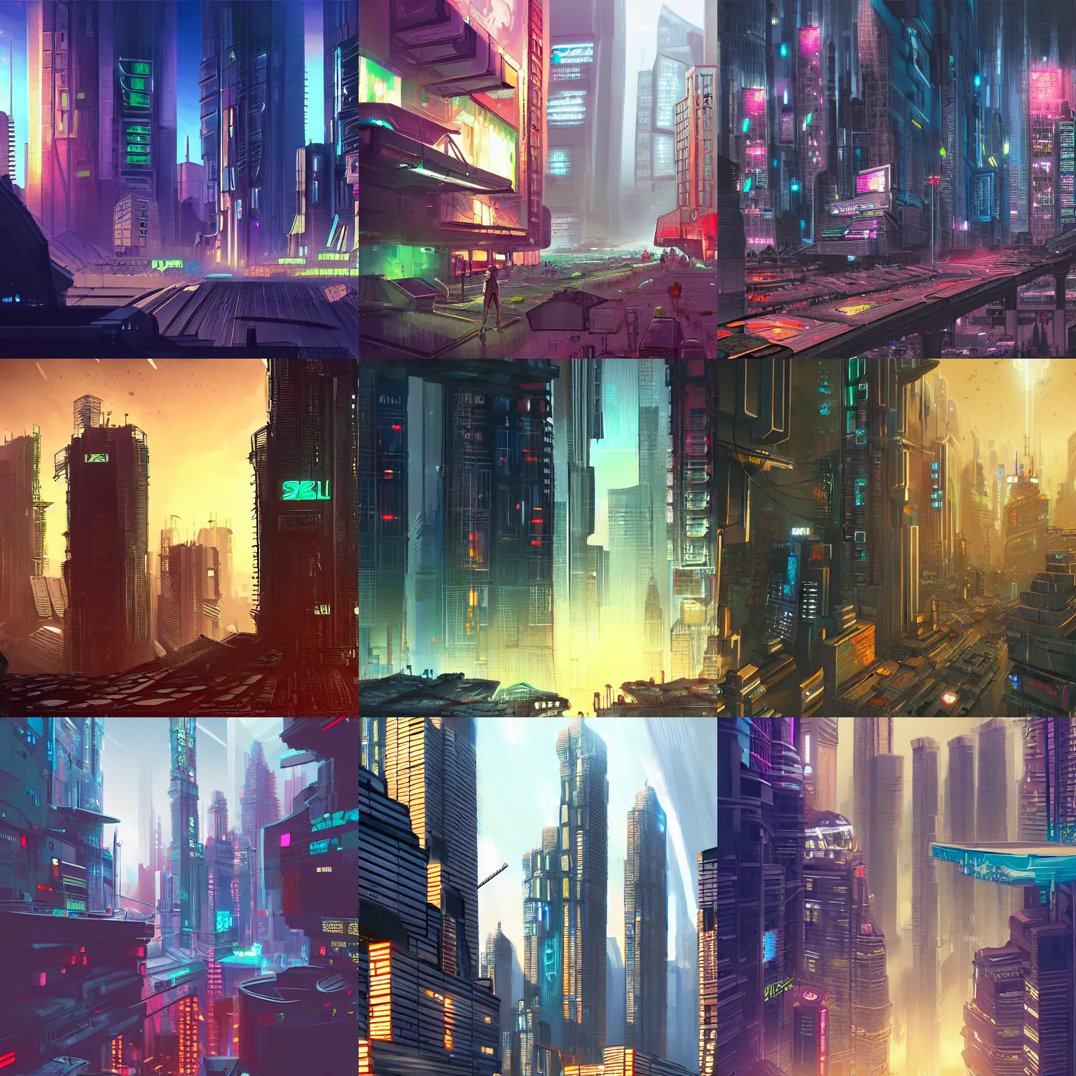 Prompt: a cyberpunk city, pizza skyscrapers, digital art, artstation, concept art