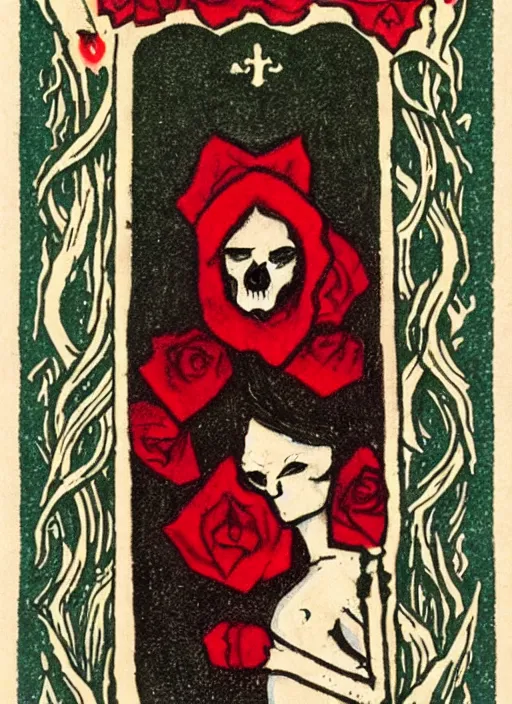 Image similar to tarot card :: horror :: vampire :: blood and roses