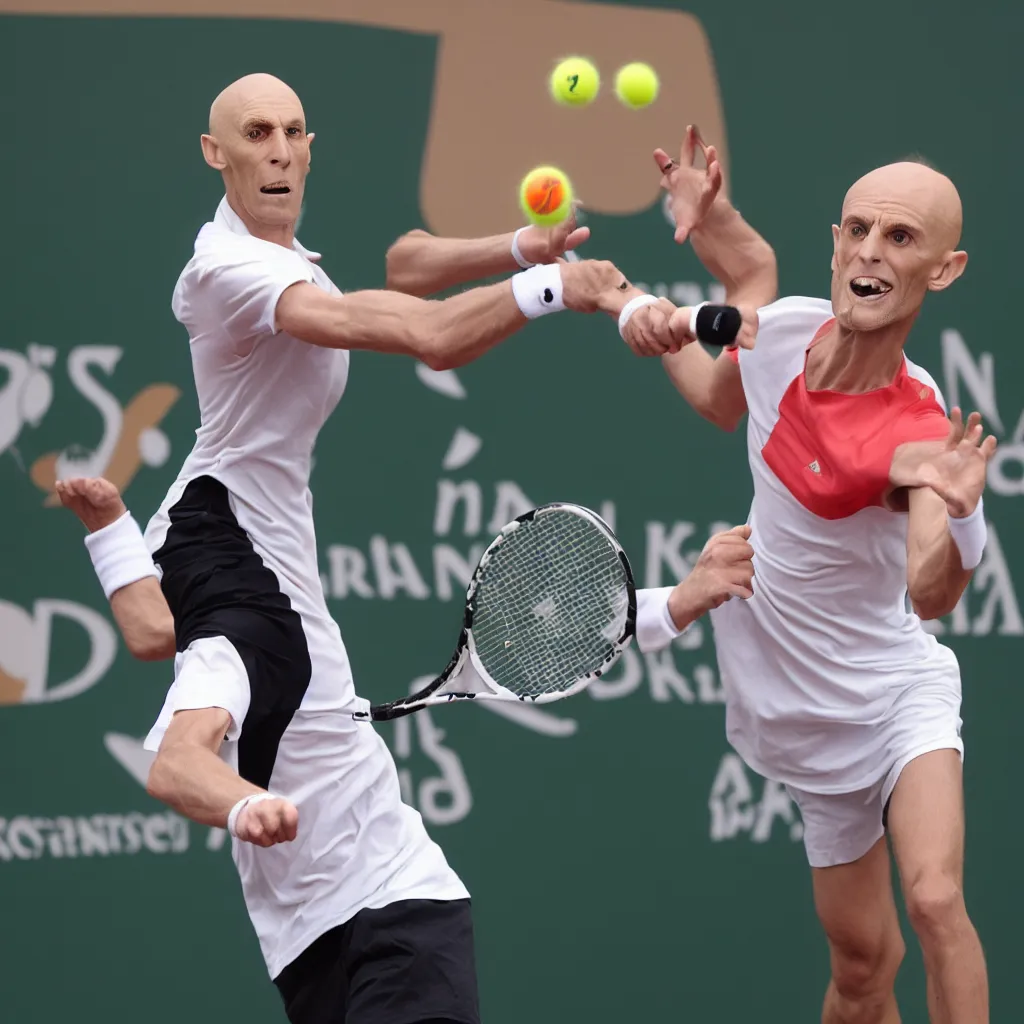 Image similar to nosferatu is playing tennis in roland garros