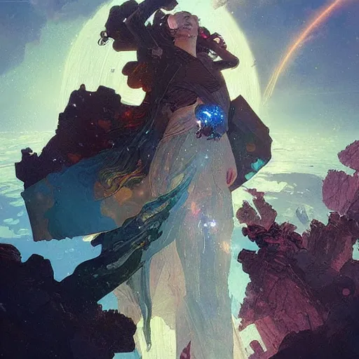 Prompt: Earth exploding in fragments, epic digital painting, artstation, concept art, sharp focus, illustration, art by greg rutkowski and alphonse mucha