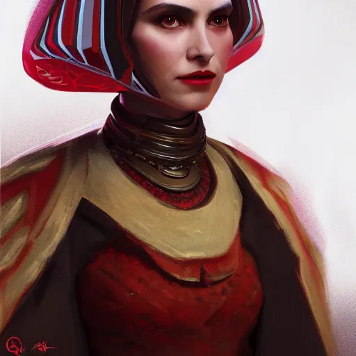 Image similar to portrait of Queen Amidala in the style of Sergeant and Ruan Jia, trending on artstation, high detail, 8k