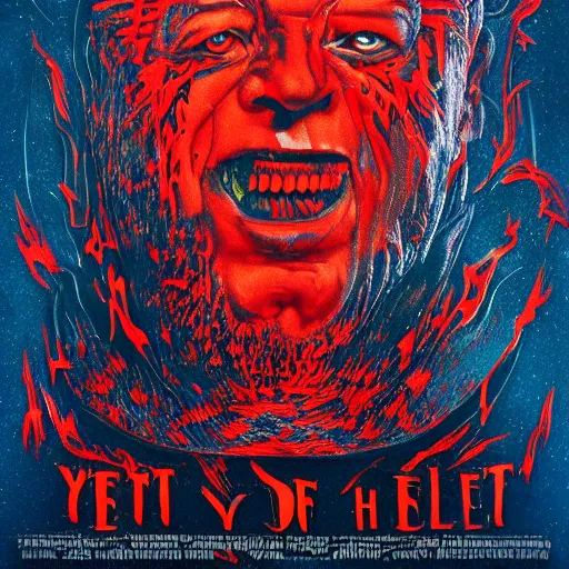 Image similar to yeltsin in hell, scary art in the style of a poster for a movie in a cinema, art in 4 k, detailed details