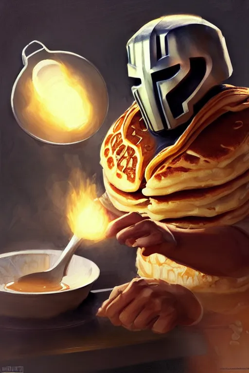 Image similar to mf doom cooking pancakes animation pixar style, victor vaughn shaded lighting poster by magali villeneuve, artgerm, jeremy lipkin and michael garmash, rob rey and kentaro miura style, trending on art station