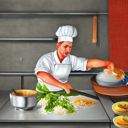 Image similar to A shrimp chef preparing a dish of rice, digital art, detailed