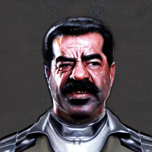 Image similar to saddam hussein as t - 8 0 0 terminator, unreal engine, concept art, artstation, highly detailed render