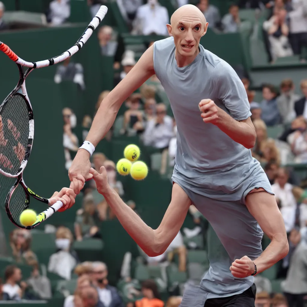 Image similar to nosferatu is playing tennis in roland garros