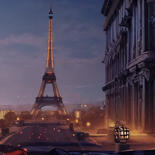 Prompt: post apocalyptic Paris with Eiffel tower, artstation, concept art, unreal engine, 8k, photorealistic