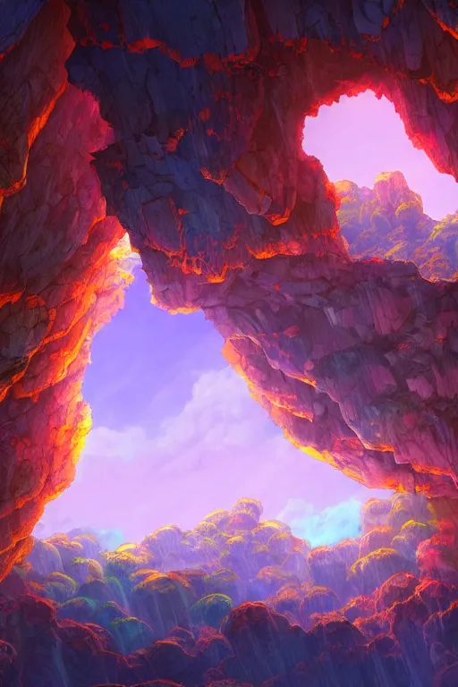 Image similar to forgotten realms shadow fell cave city inception reflected on ceiling 4 k digital paint by studio ghibli hayao miyazaki. vivid colours, vaporwave lighting style, very sharp and detailed. trending on artstation and behance.