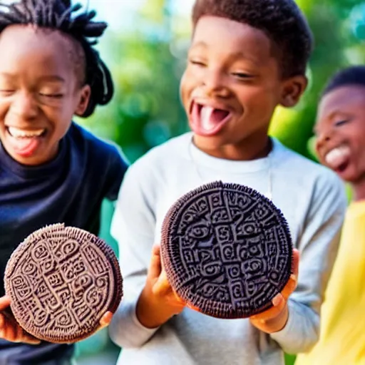 Image similar to kids feasting on a colossal oreo