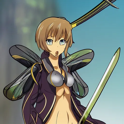 Prompt: anime art humanization wasp with sword