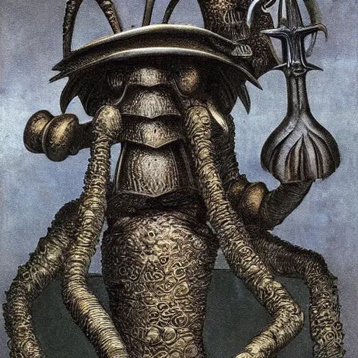 Image similar to squidward as a dark souls boss by Max Ernst